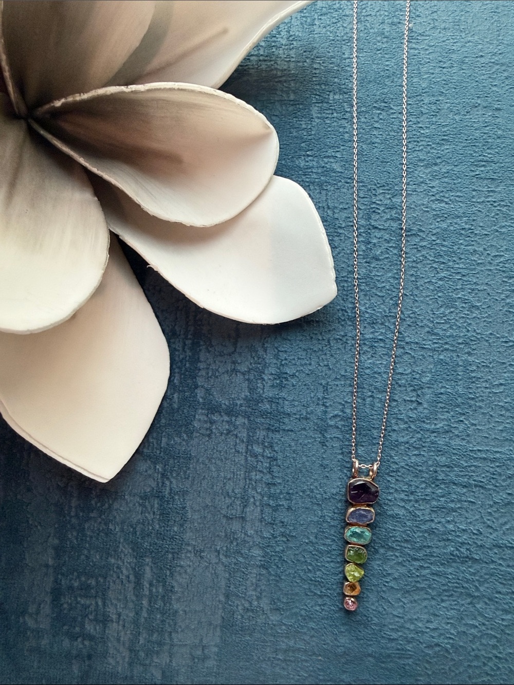 Multicolor Gemstone Pendant Necklace Silver Plated Women Jewelry